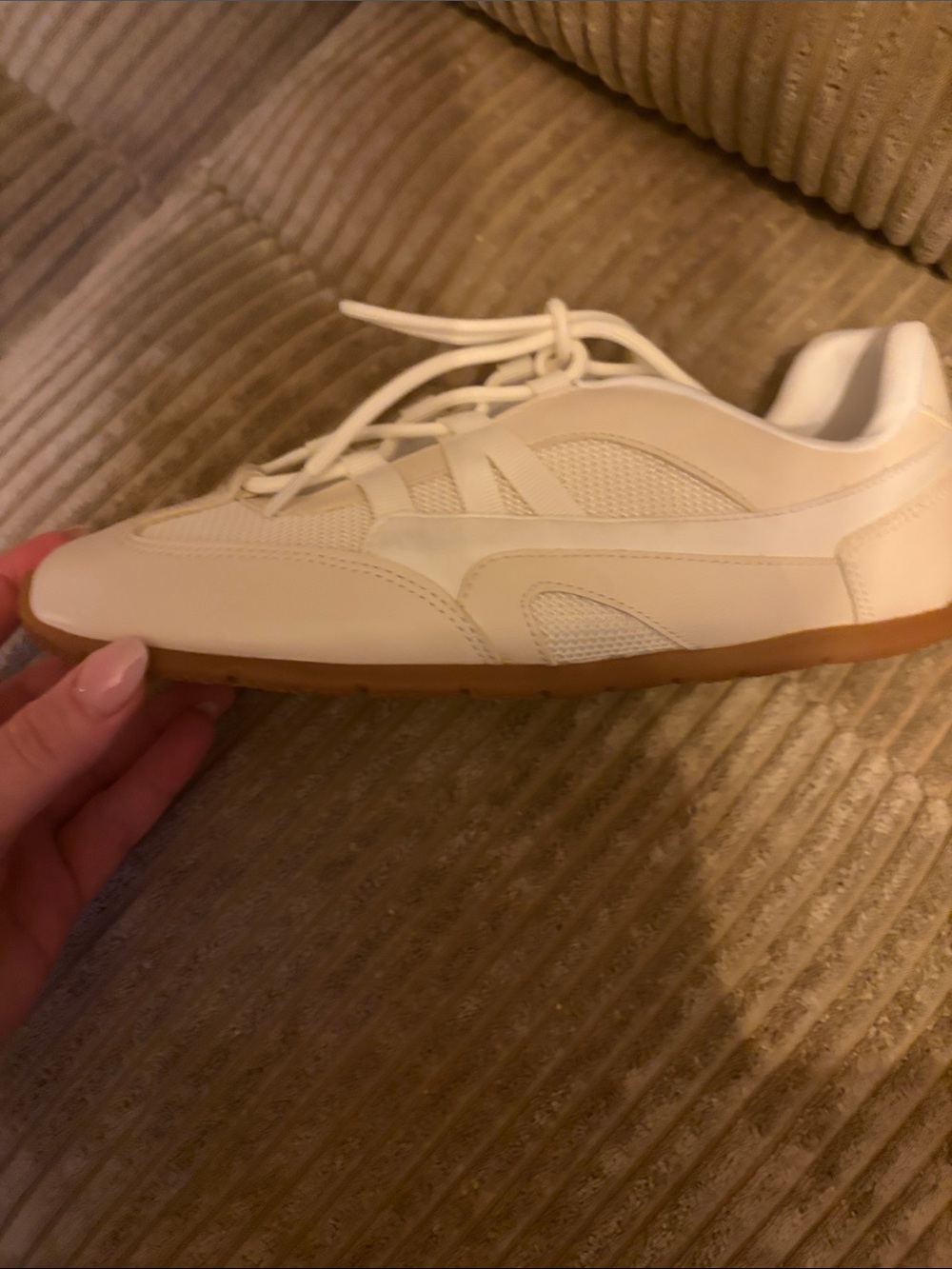 Aldo Cream Lace-Up Mesh & Leather Sneaker